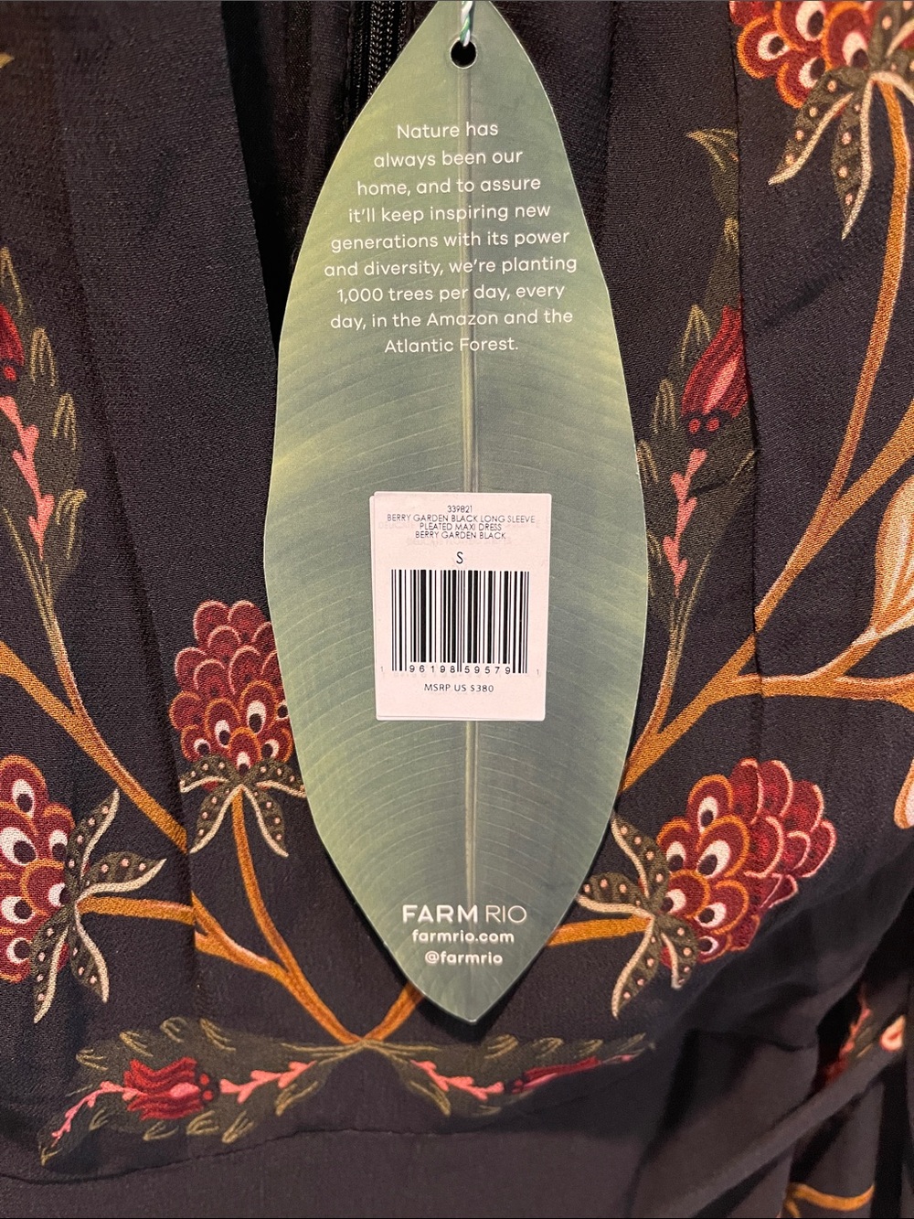 FARM Rio Black Floral Long-Sleeve Tie-Waist Midi Dress - Picture 2 of 2